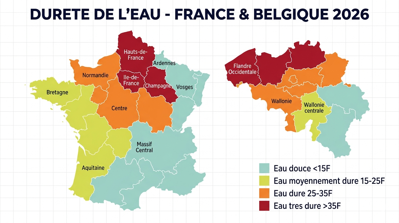 Carte de la dureté de l'eau en France et Belgique 2026