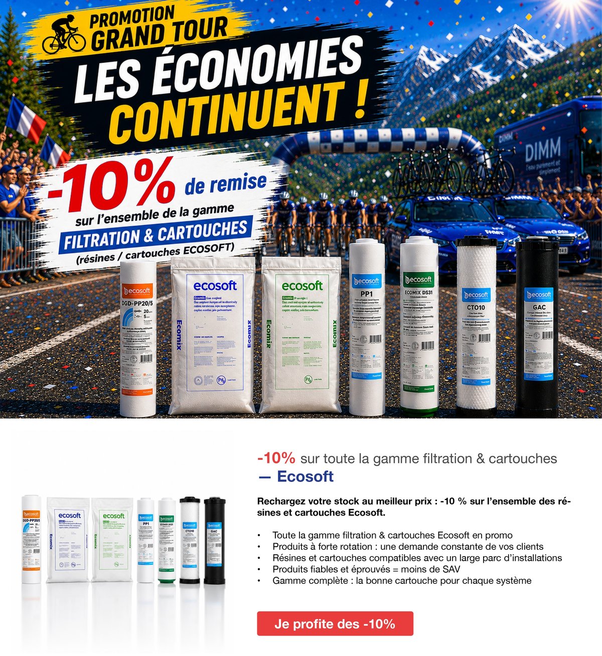 −10 % sur la filtration & cartouches Ecosoft (résines et cartouches)