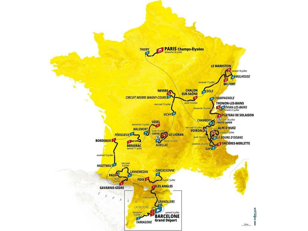 Carte officielle du parcours du Tour de France 2026