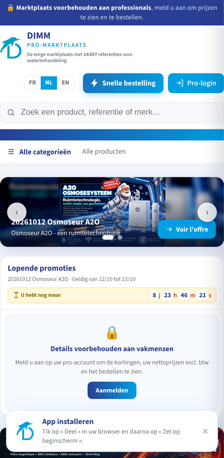 La même MarketPlace en néerlandais : l'interface suit la langue choisie, FR, NL ou EN